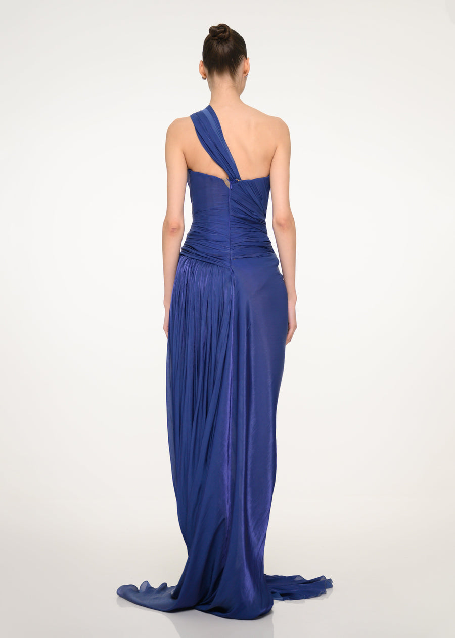 Royal Blue Draped One-Shoulder Dress