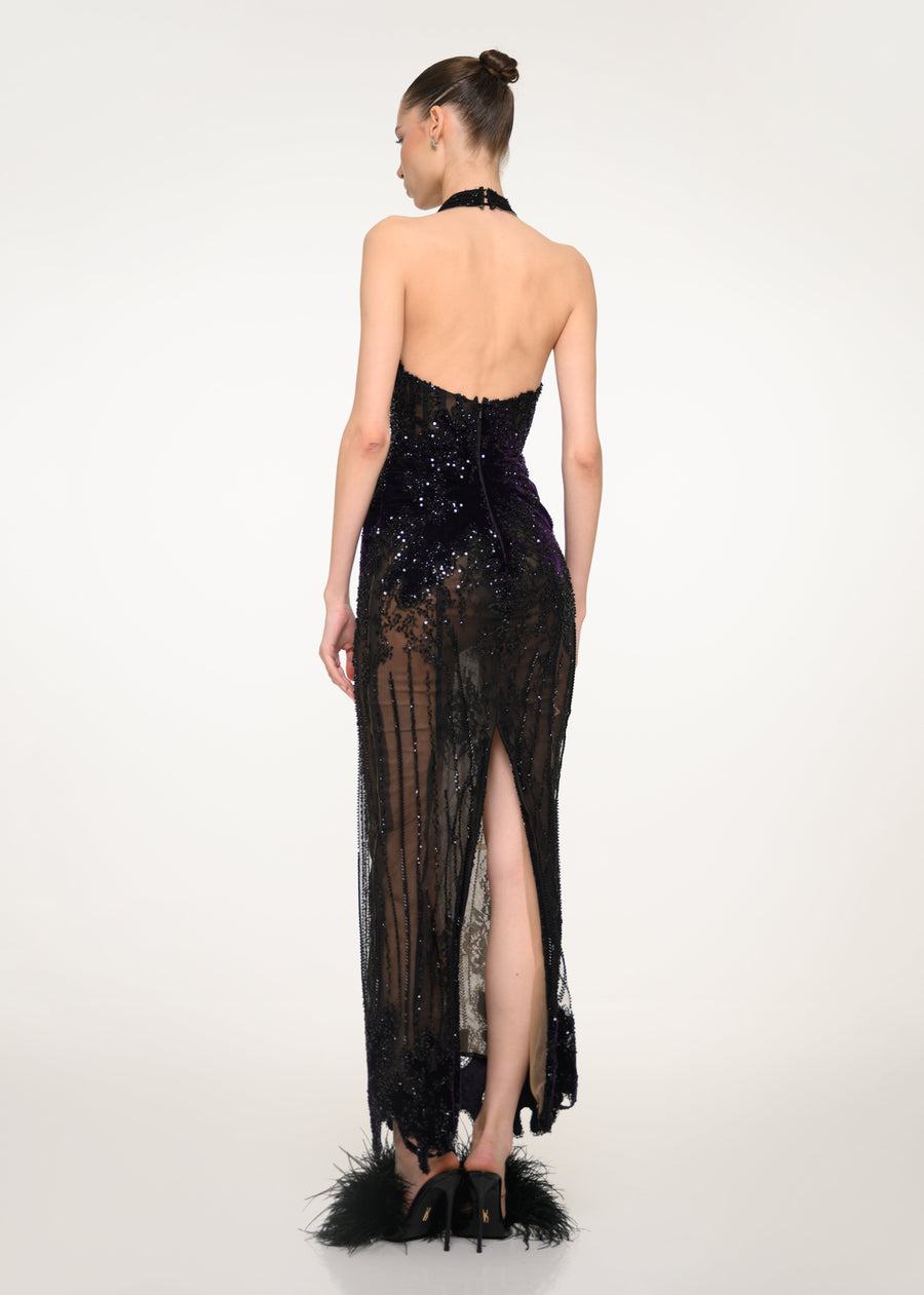 Black Lace Halter Dress