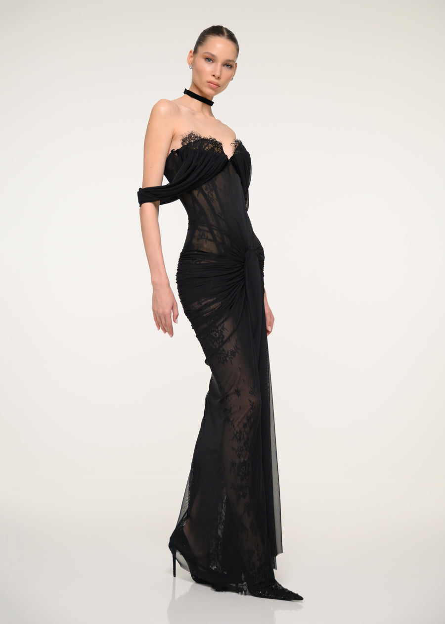Black Dress with Corset Detail