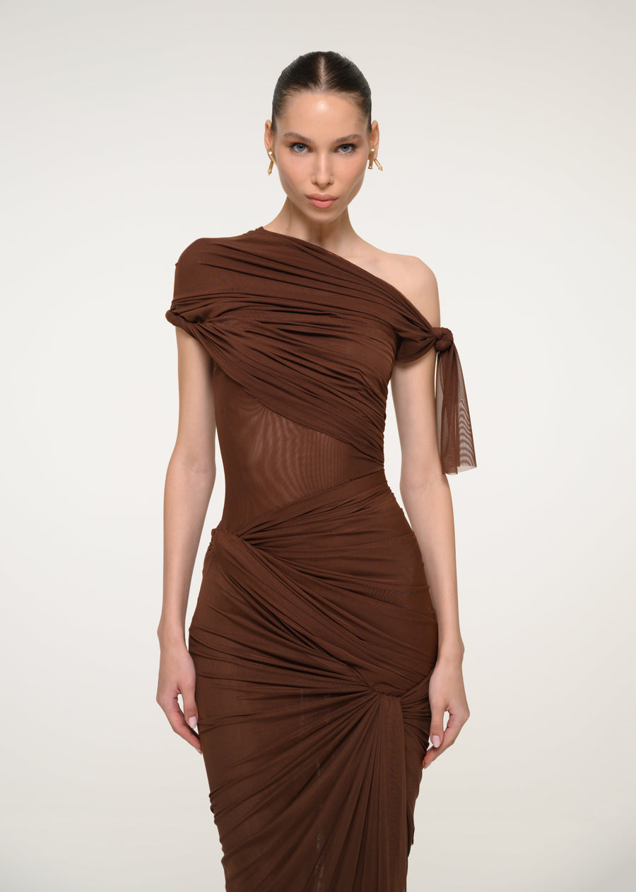 Brown One-Shoulder Dress