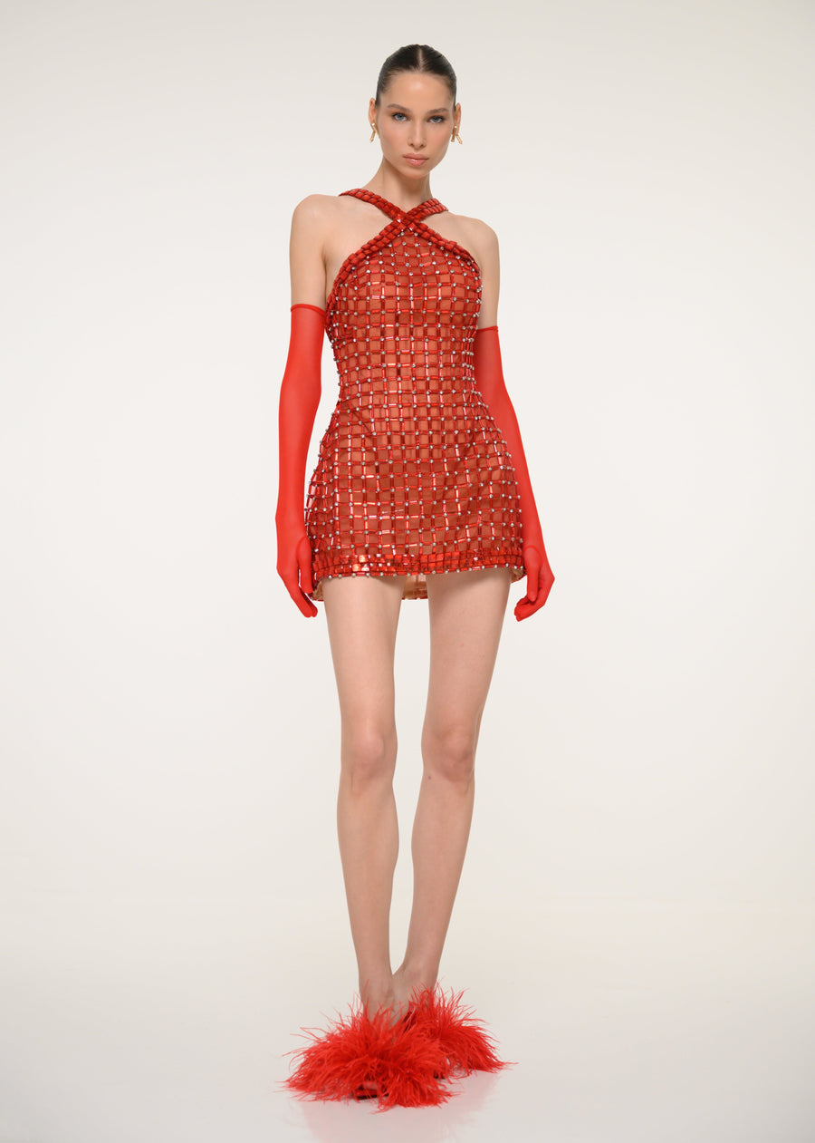 Red Crystal Mini Dress