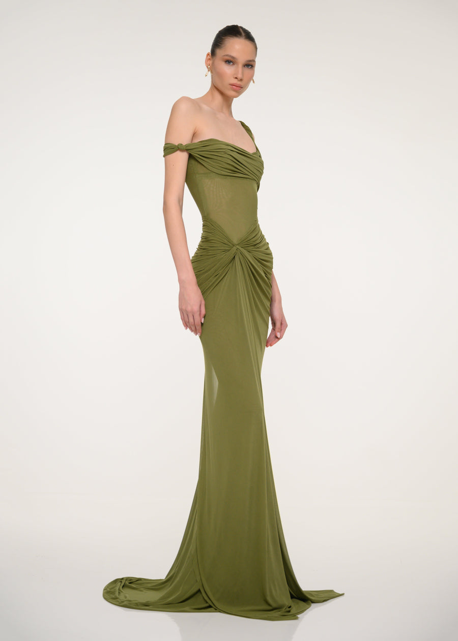 Olive Green One-Shoulder Dress