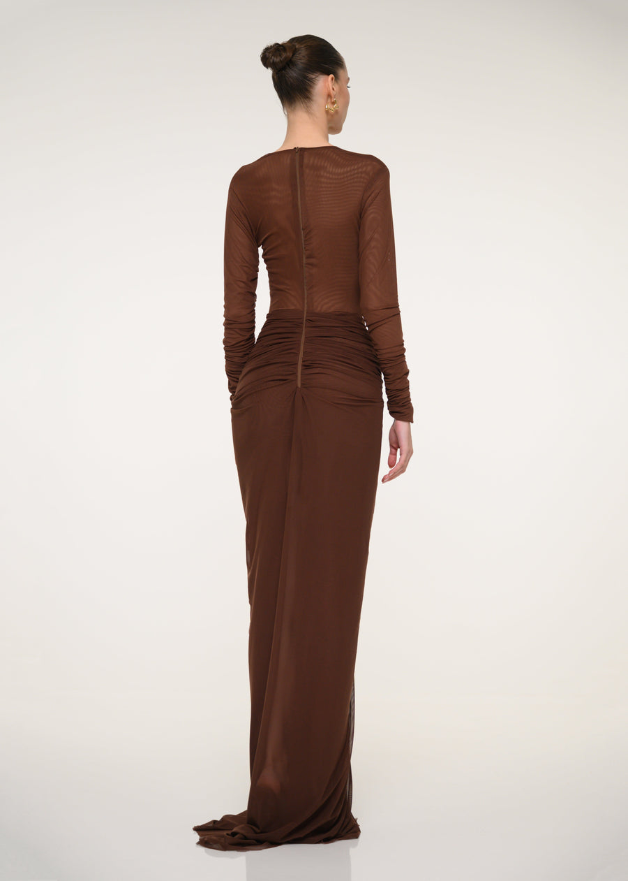 Brown Long-Sleeve Dress