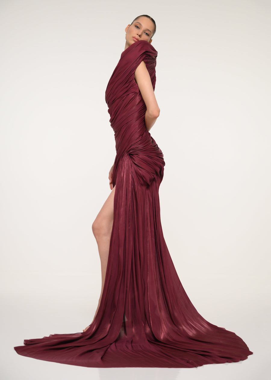 Burgundy One-Shoulder Dress