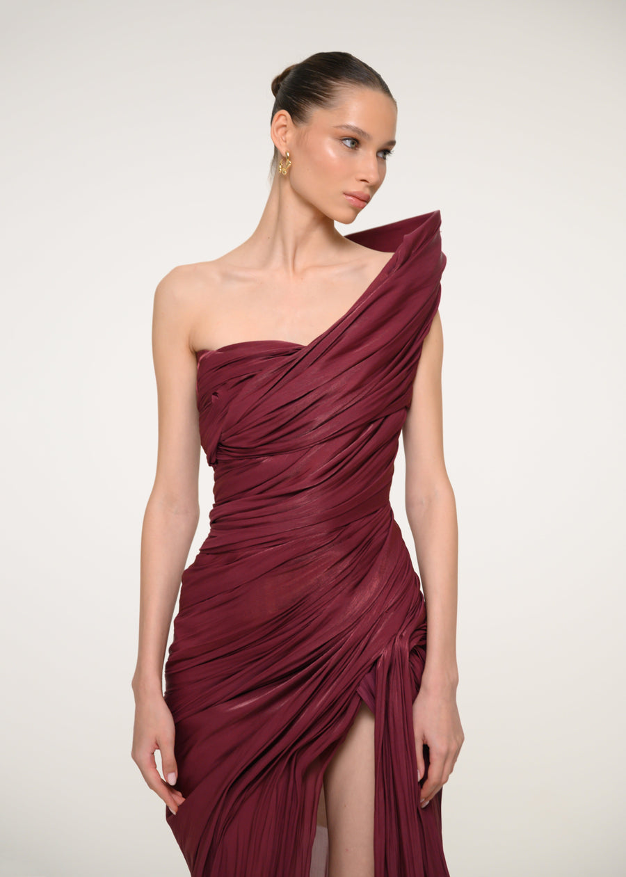 Burgundy One-Shoulder Dress