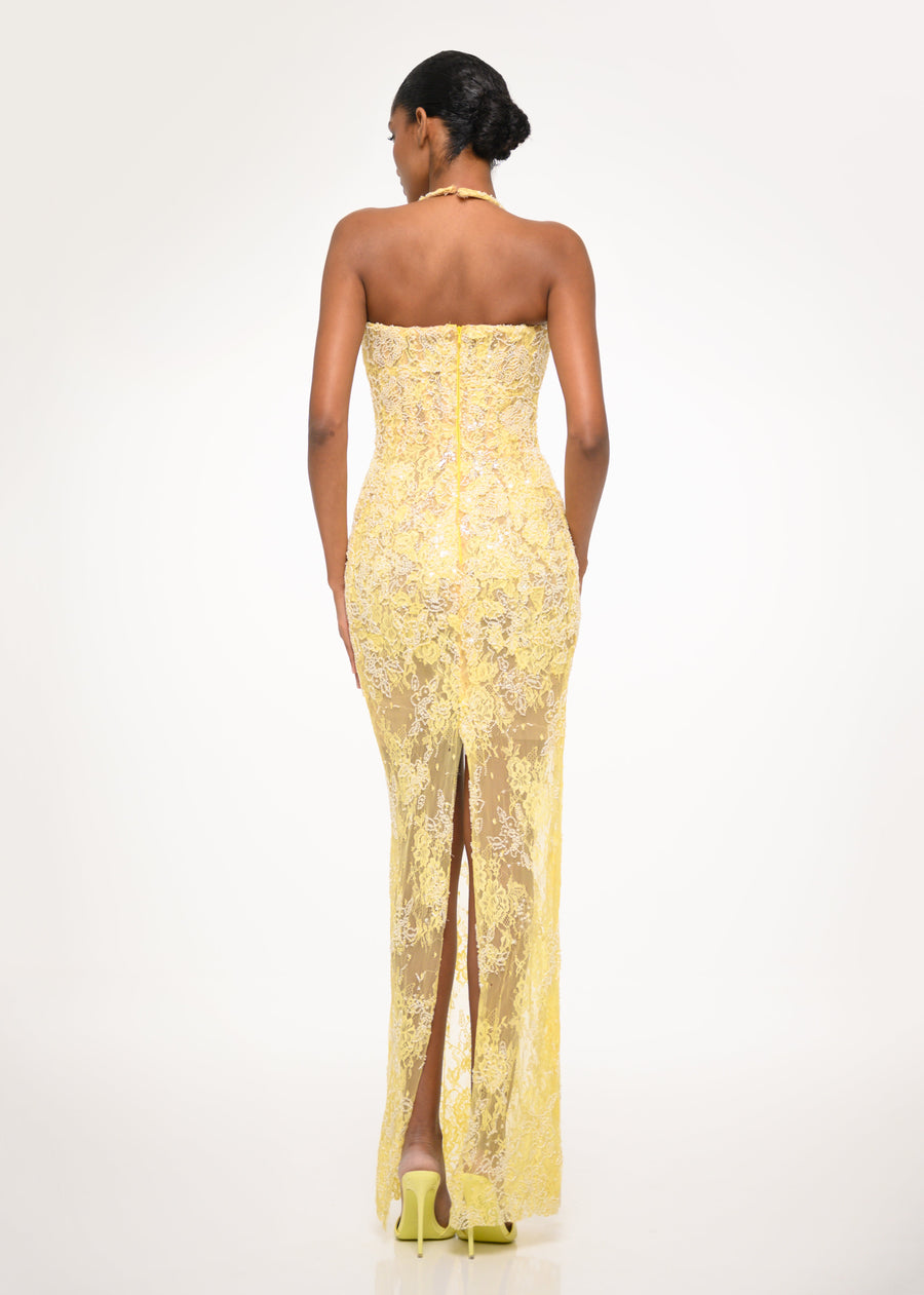 Yellow Lace Sheer Dress