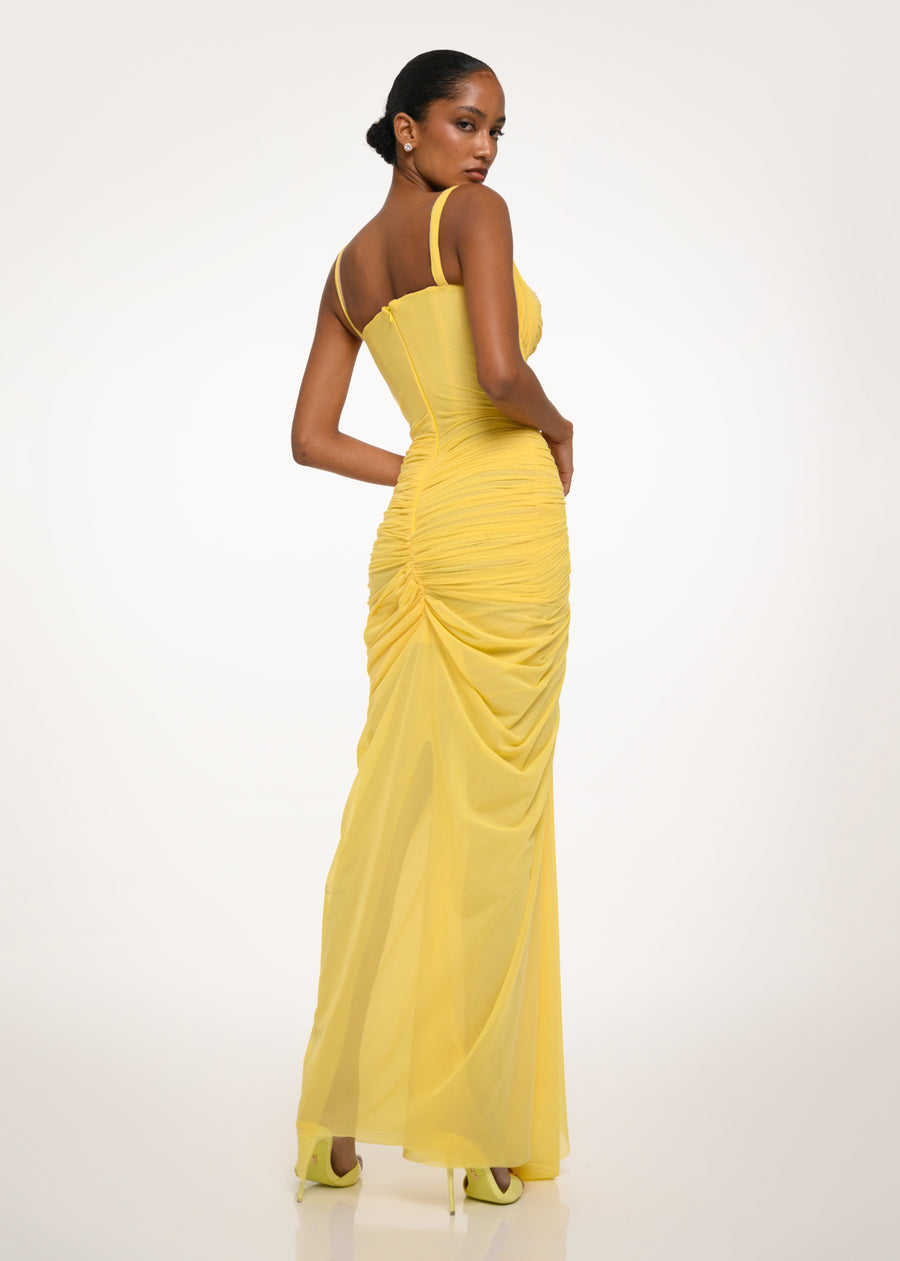 Yellow Draped Cutout Dress