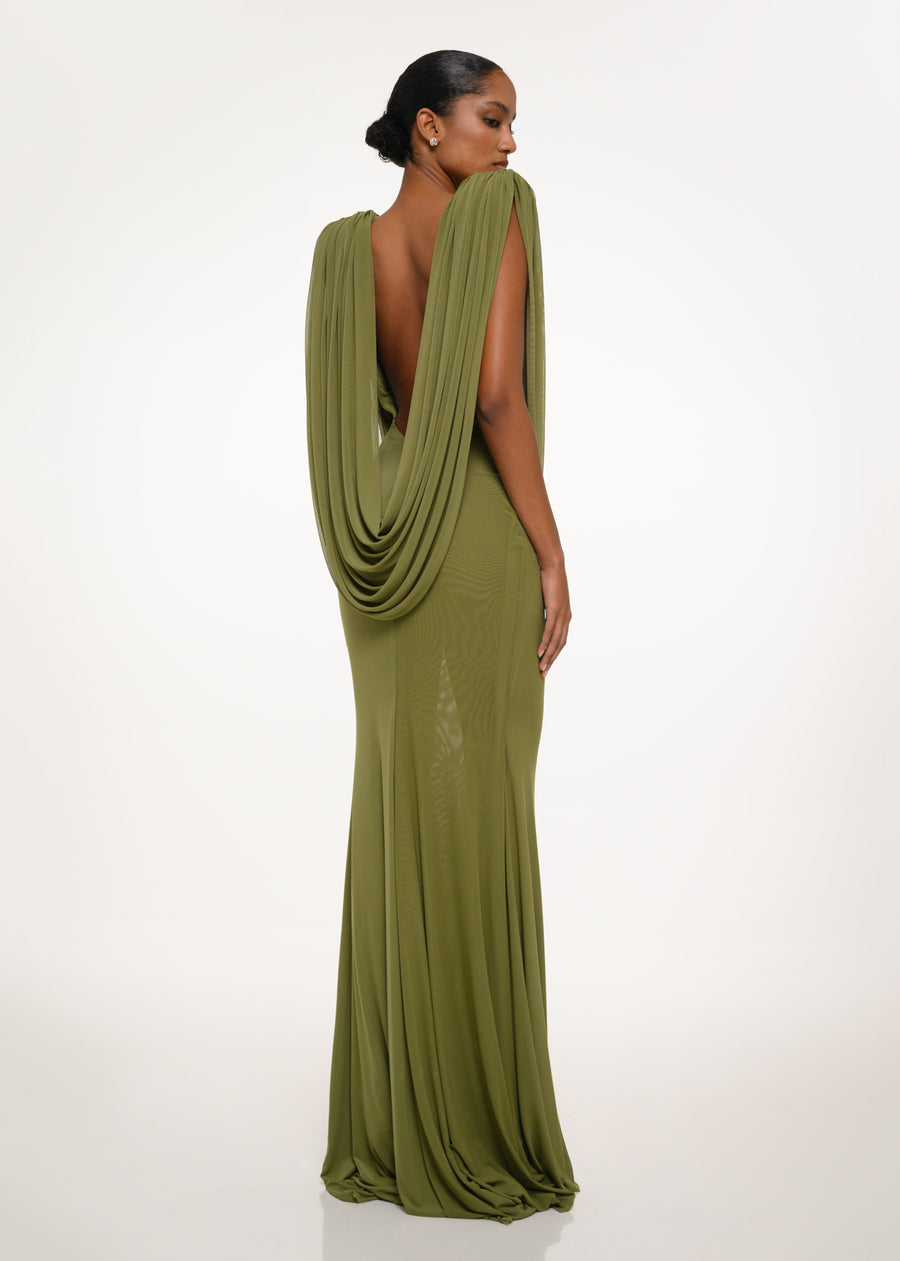 Olive Drape Gown