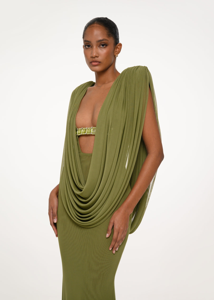 Olive Drape Gown