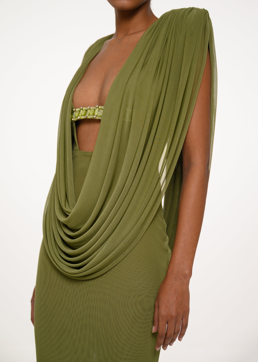 Olive Drape Gown