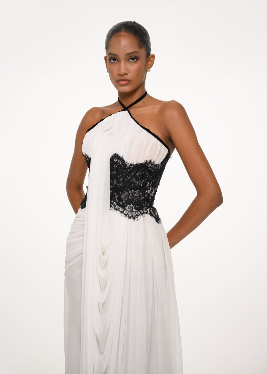 White and Black Draped Dress