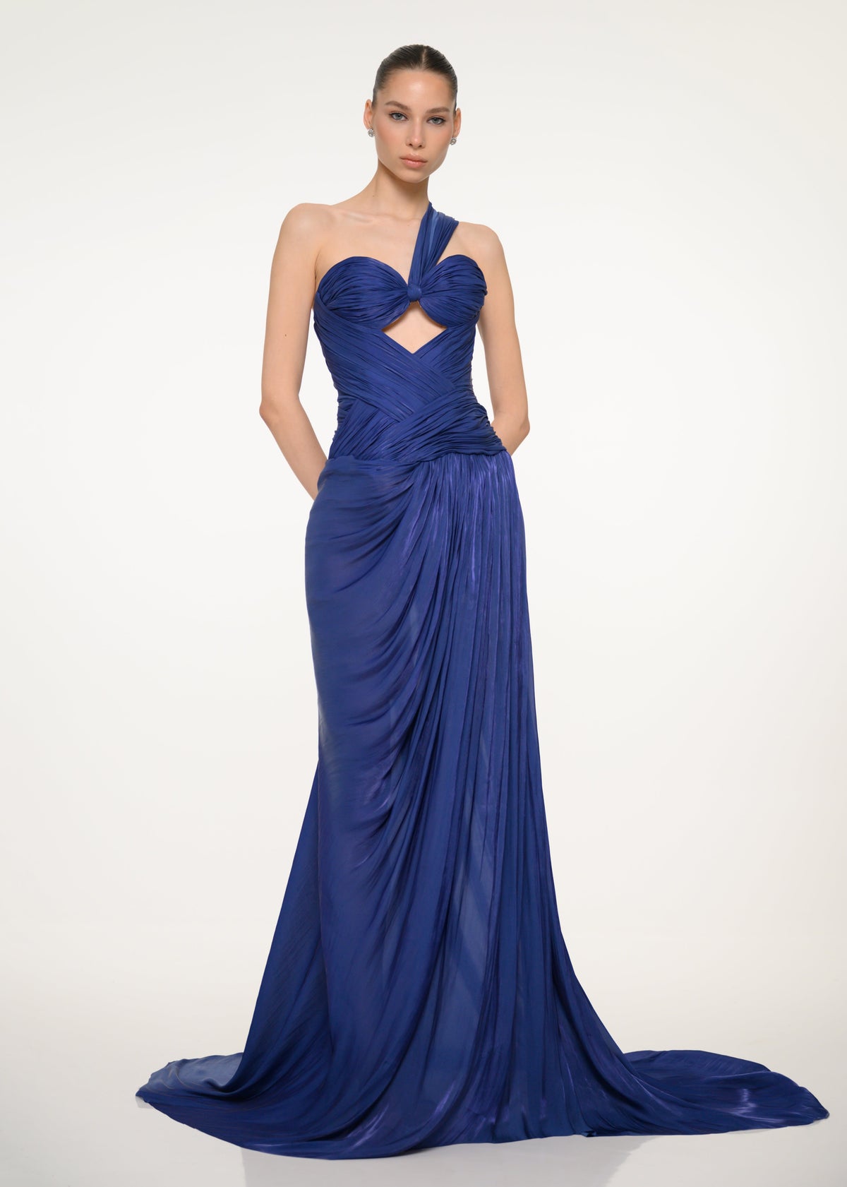 Royal Blue Draped One-Shoulder Dress