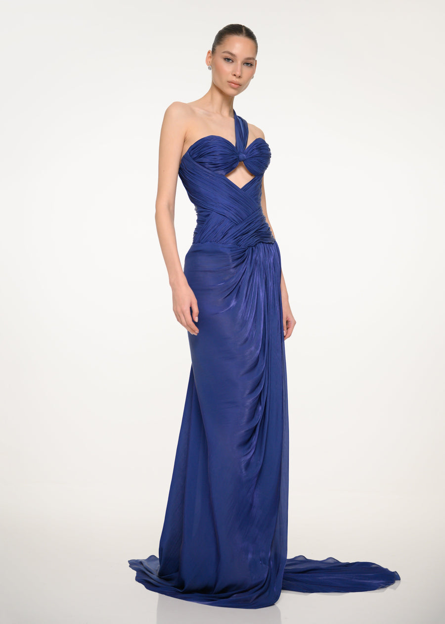 Royal Blue Draped One-Shoulder Dress