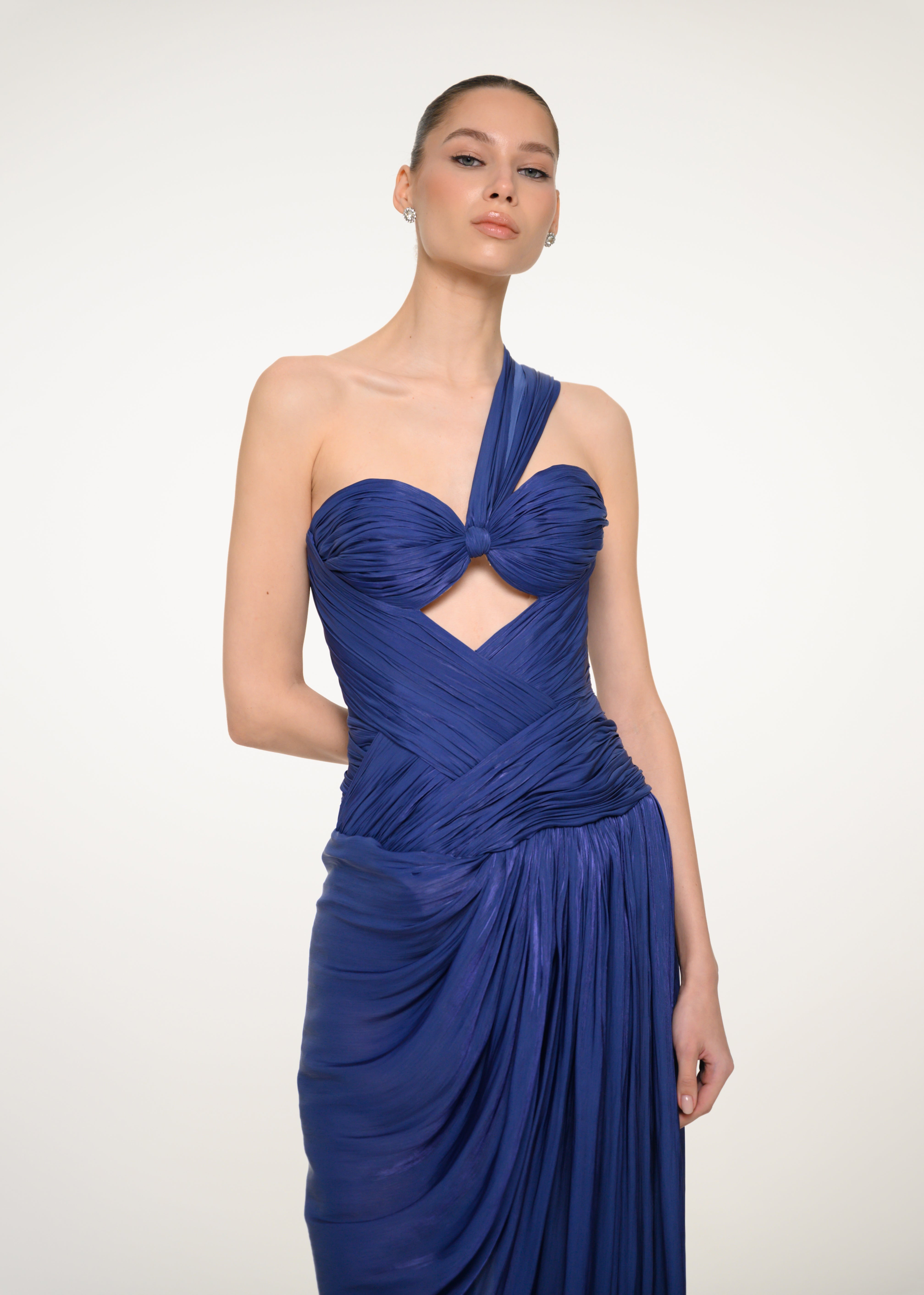 Royal Blue Draped One-Shoulder Dress