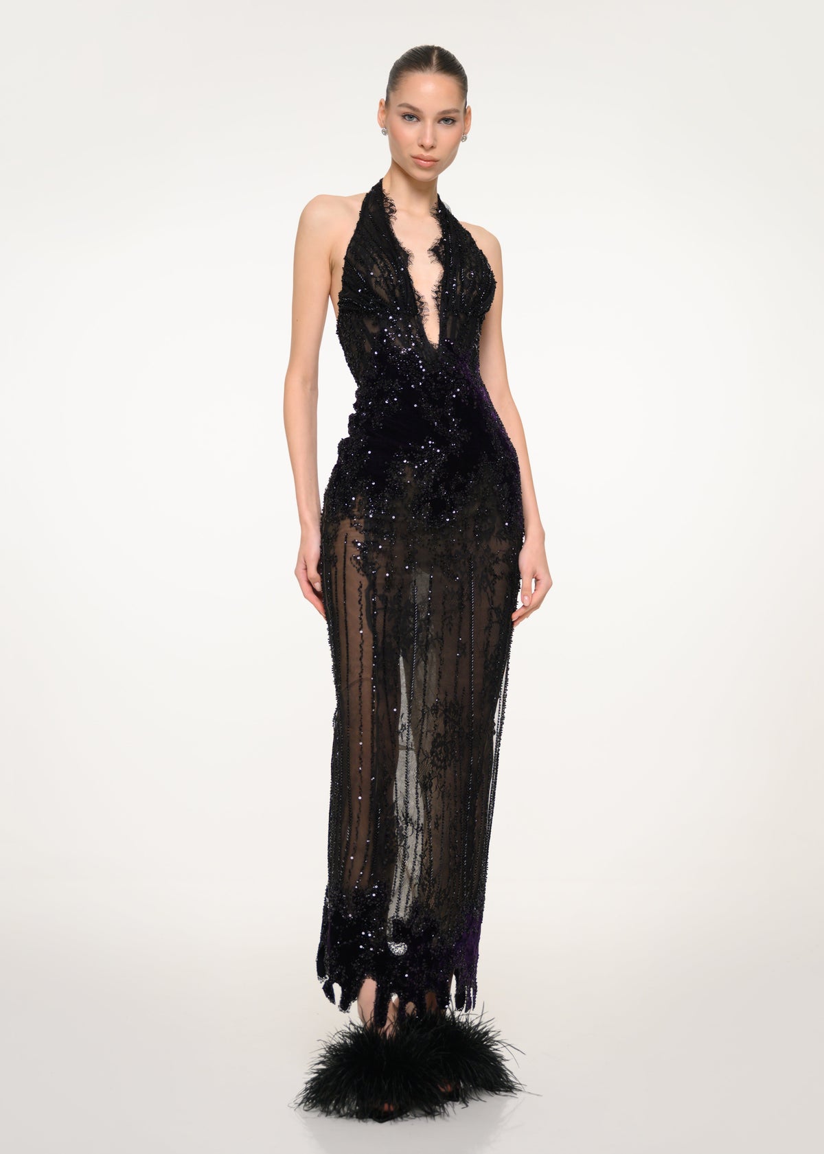 Black Lace Halter Dress