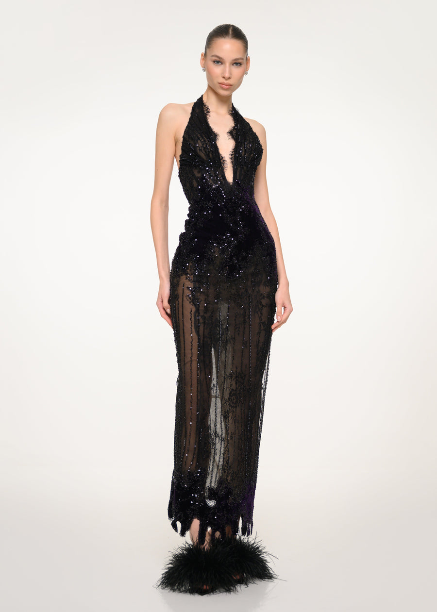 Black Lace Halter Dress