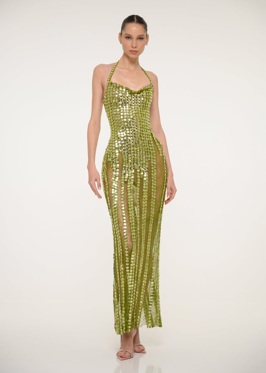 Green Sequin Sweetheart Dress