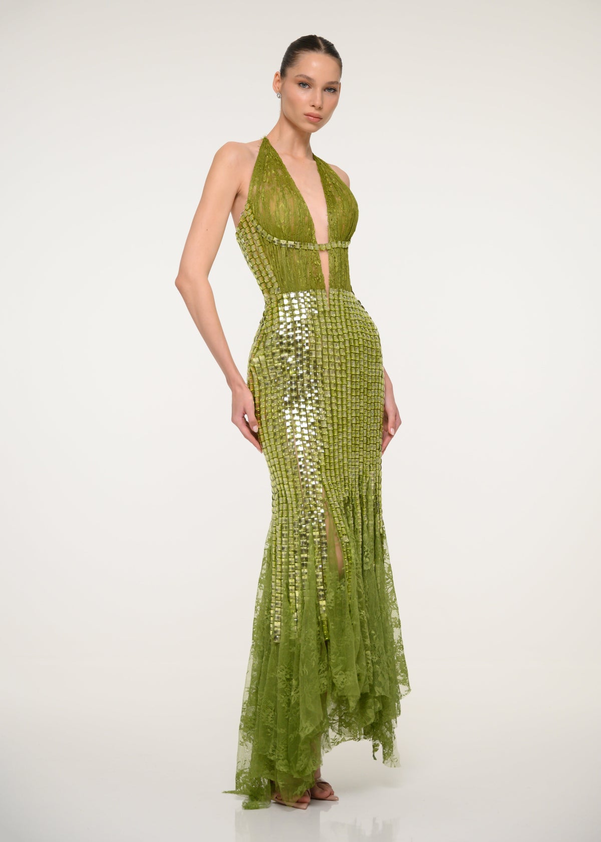 Green Sequin Halter Dress