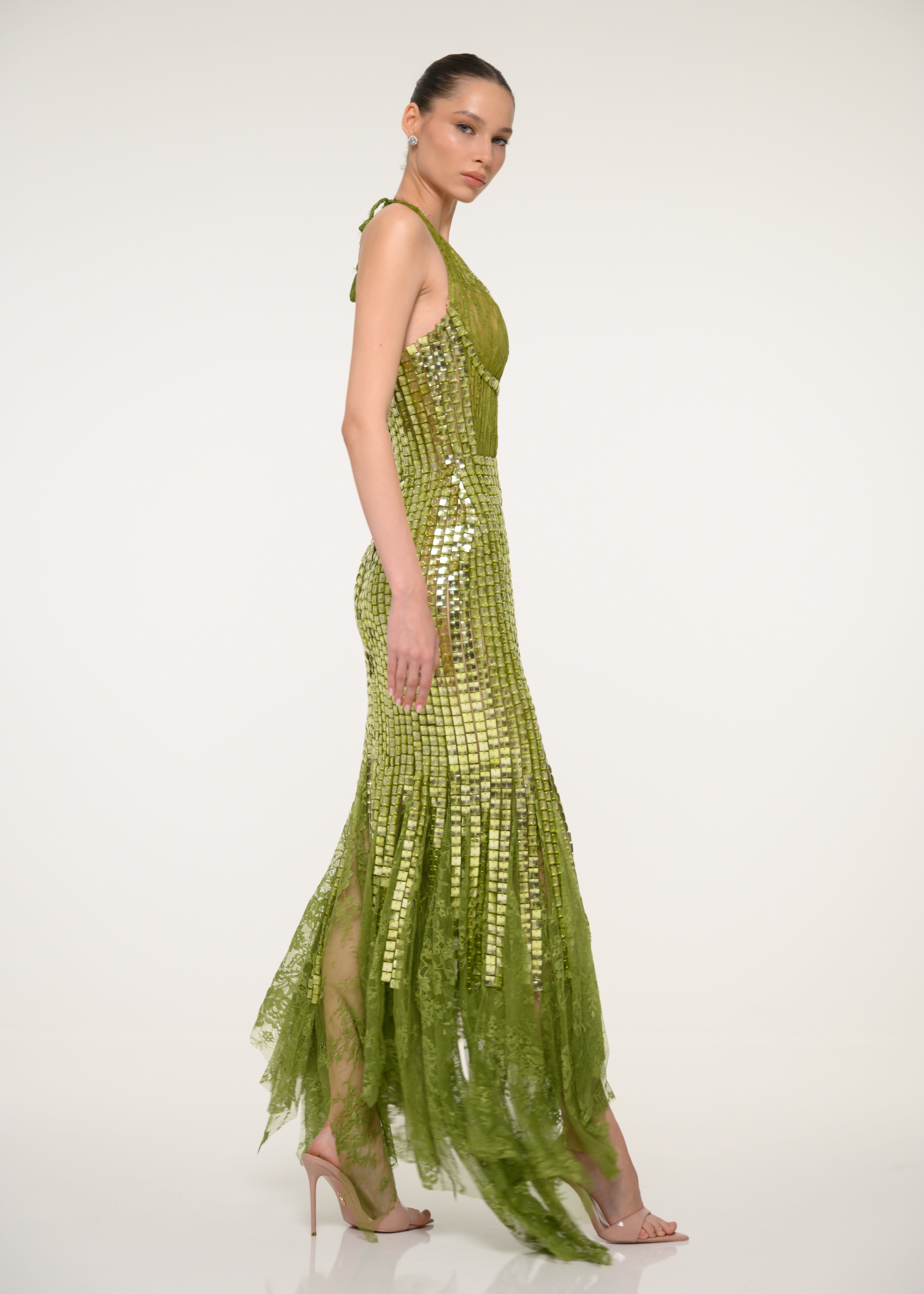 Green Sequin Halter Dress