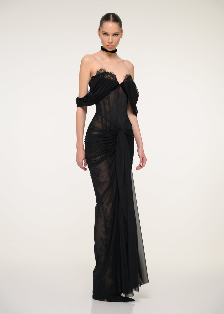 Black Dress with Corset Detail