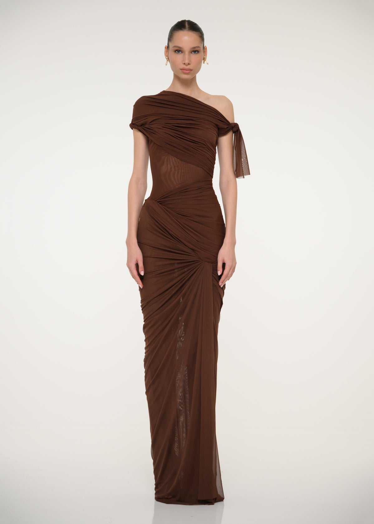 Brown One-Shoulder Dress