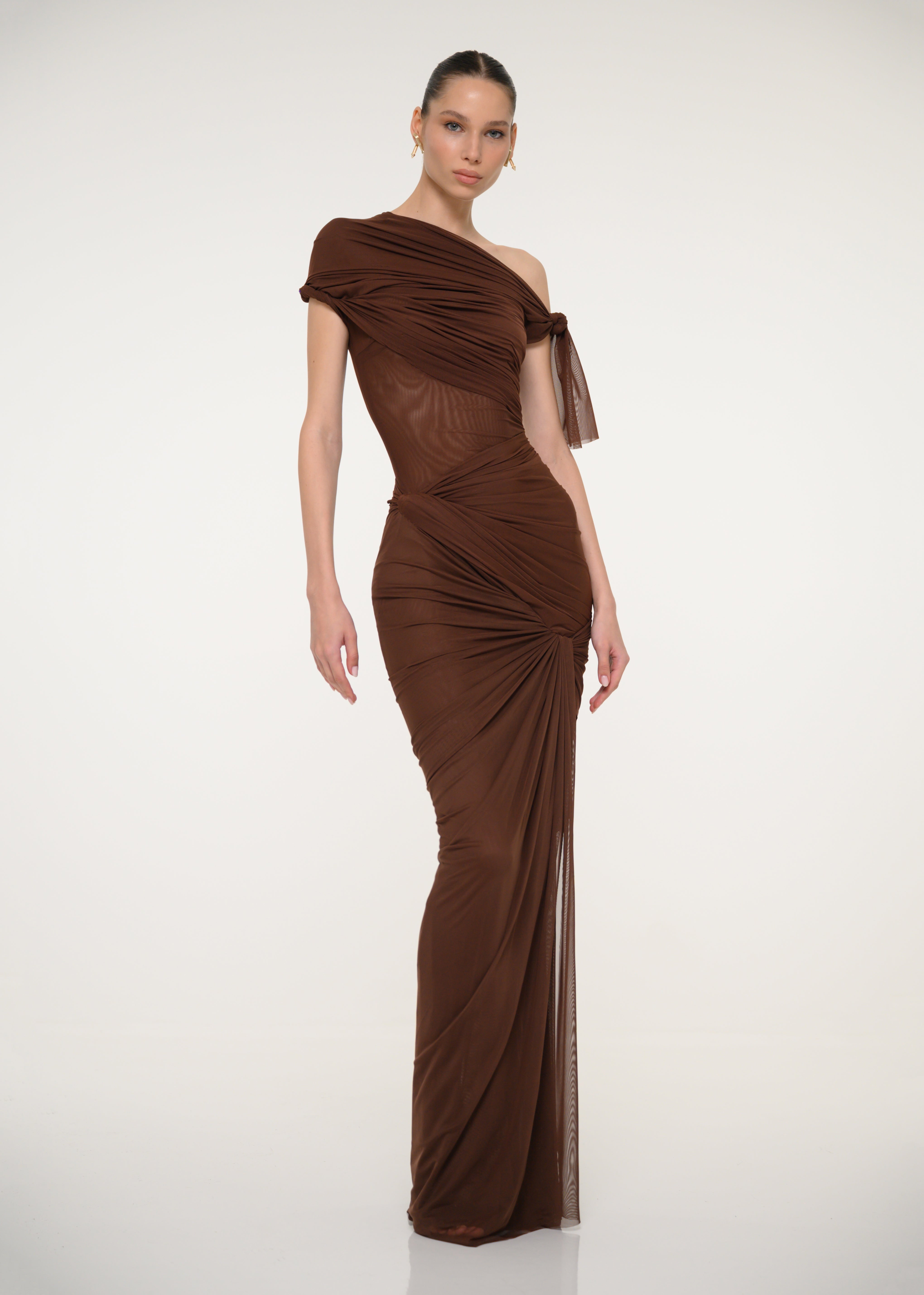Brown One-Shoulder Dress