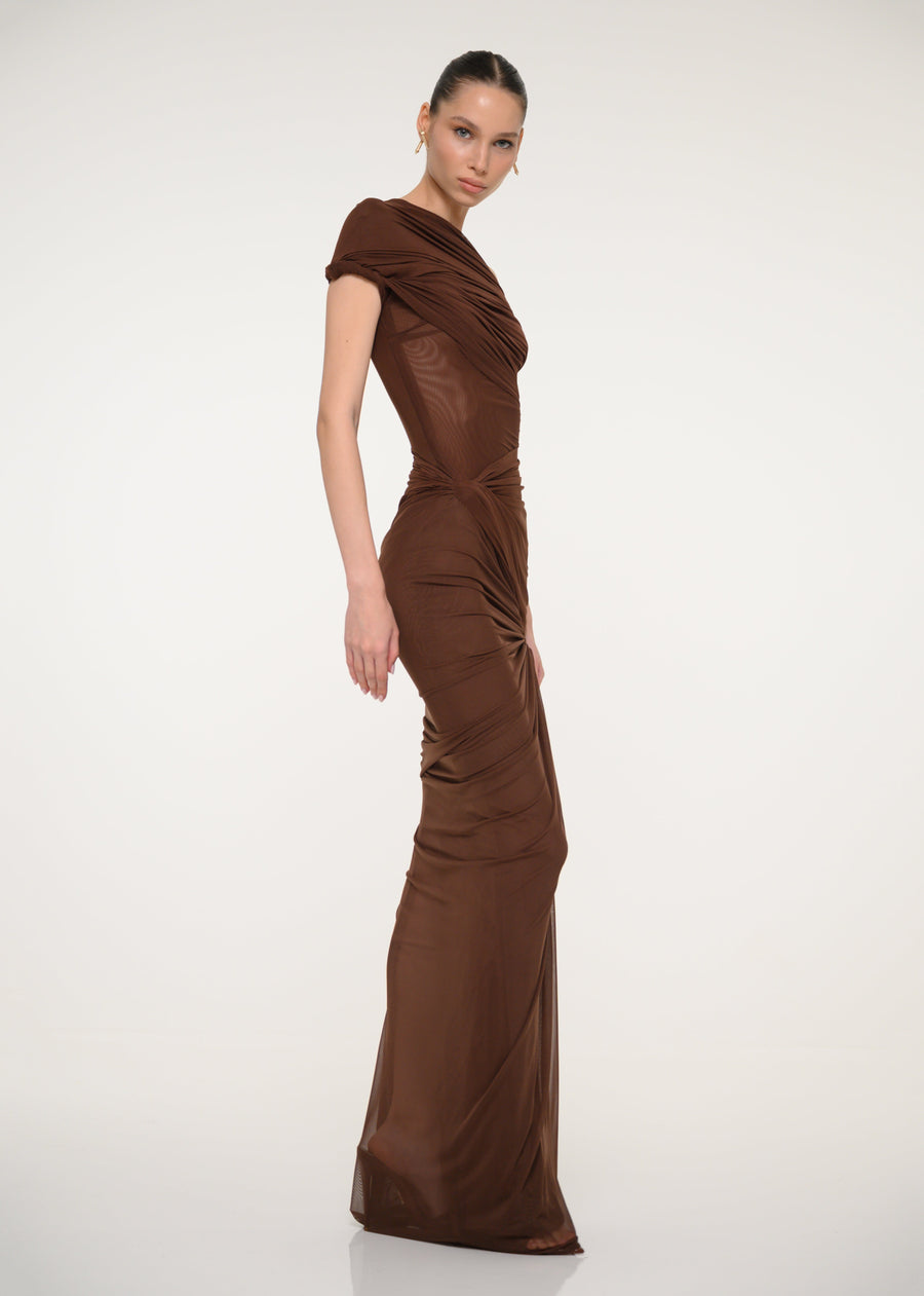 Brown One-Shoulder Dress