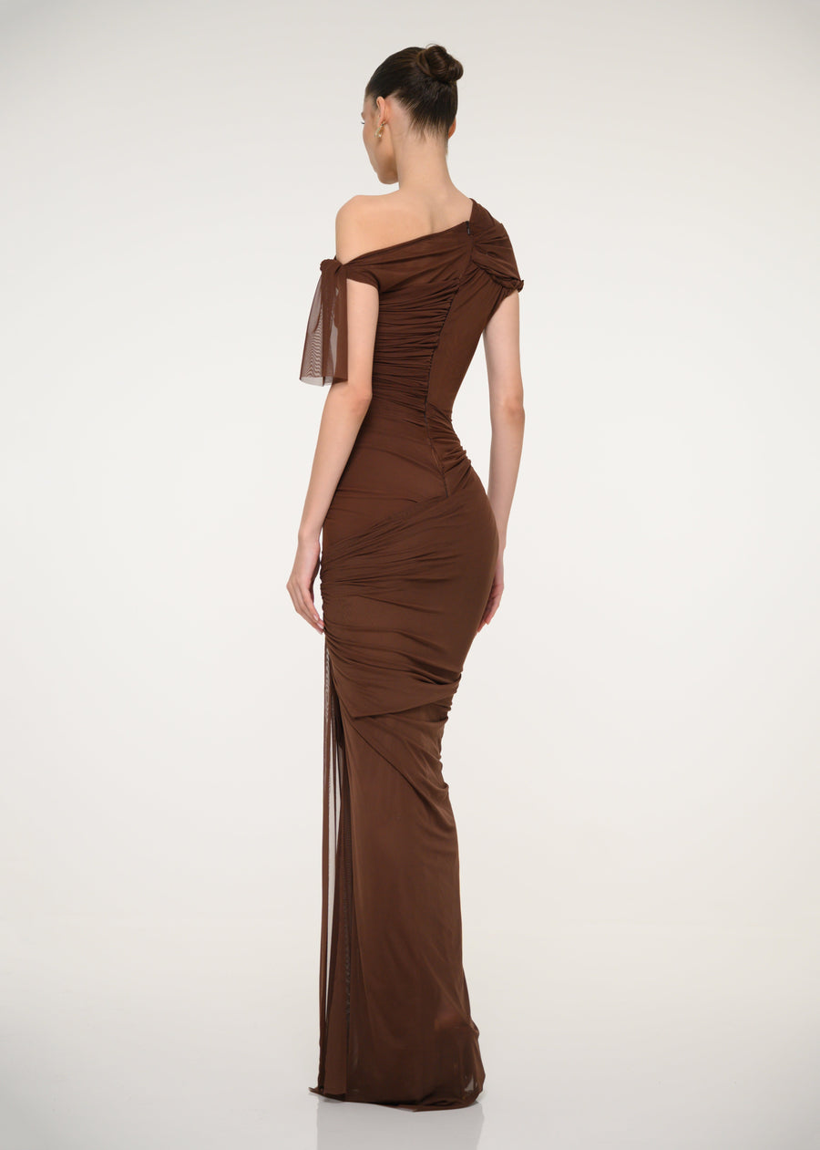 Brown One-Shoulder Dress