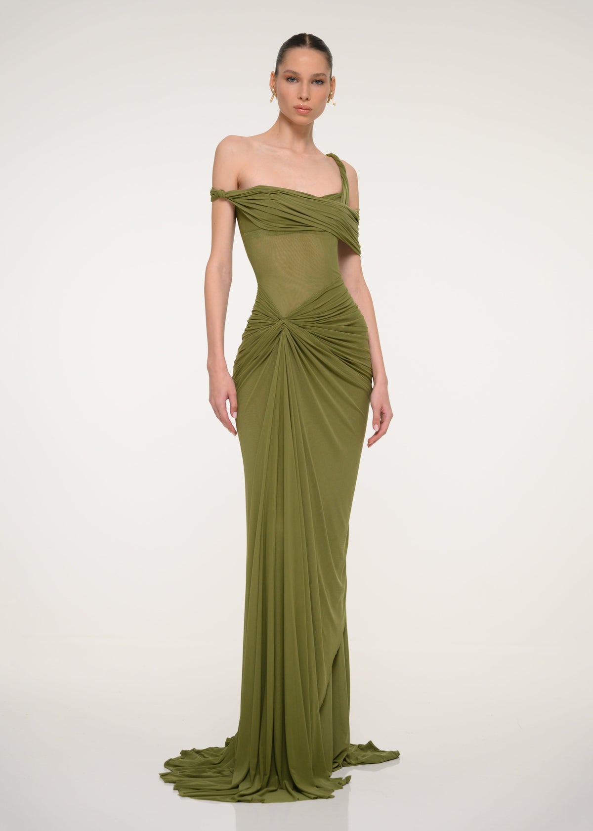 Olive Green One-Shoulder Dress