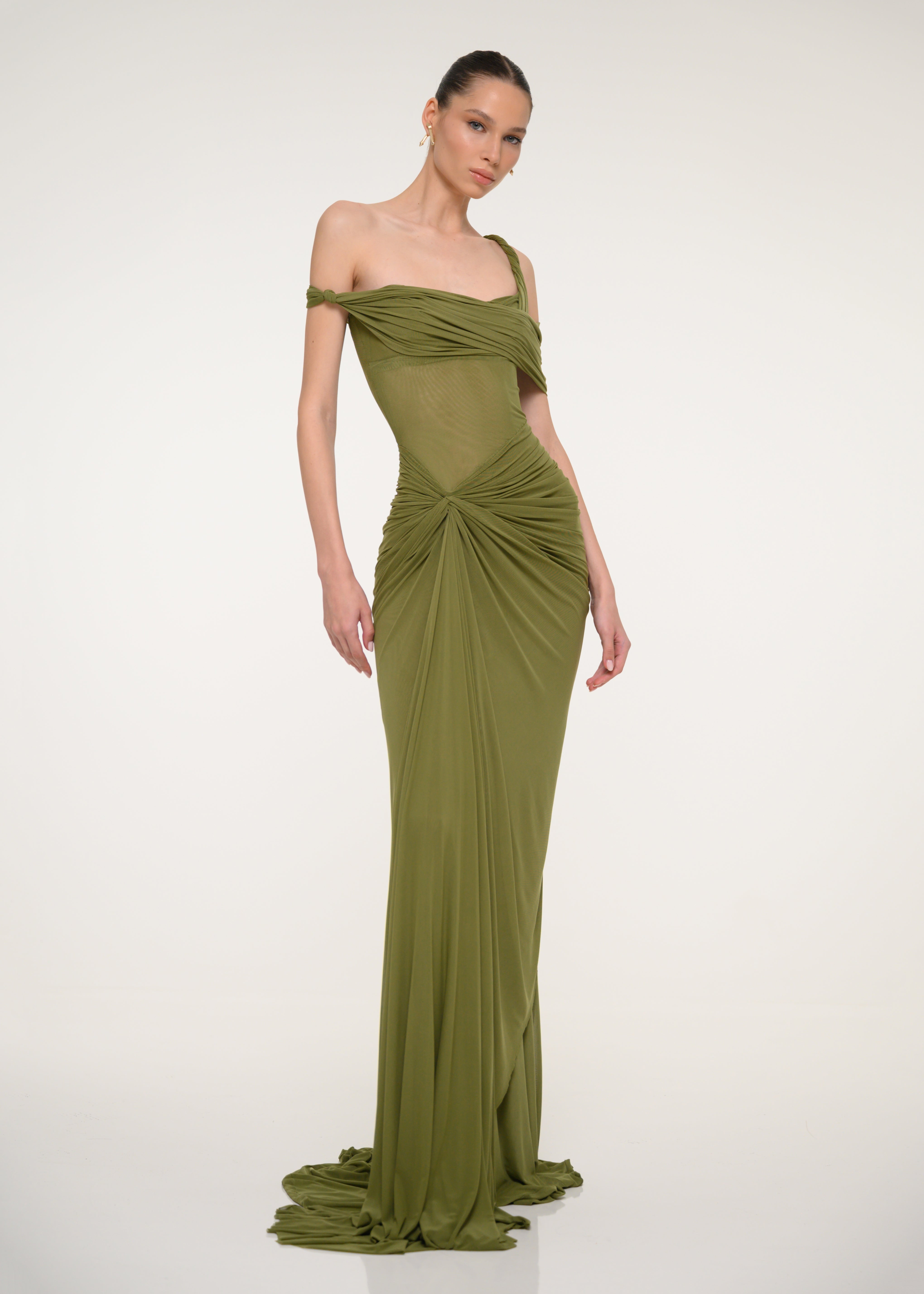 Olive Green One-Shoulder Dress