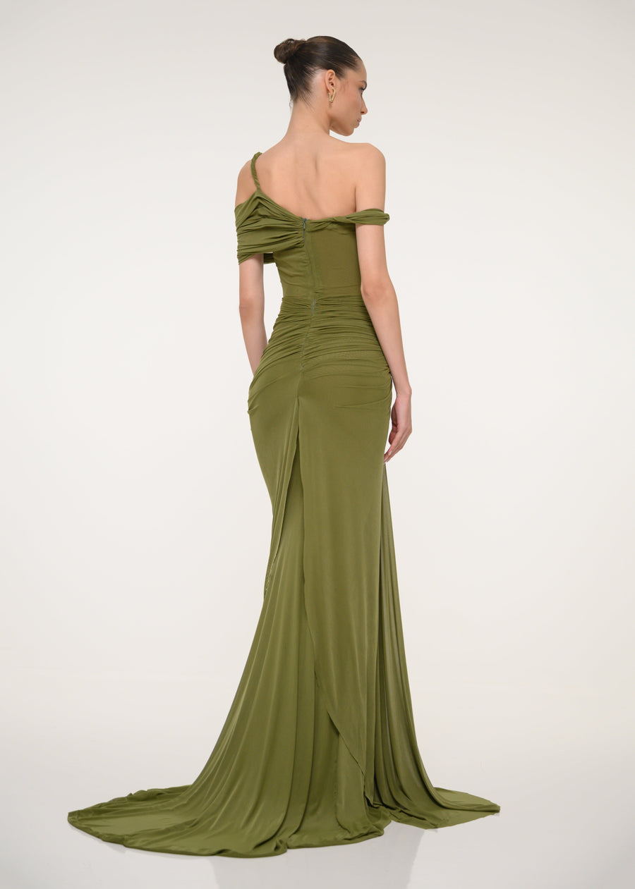 Olive Green One-Shoulder Dress