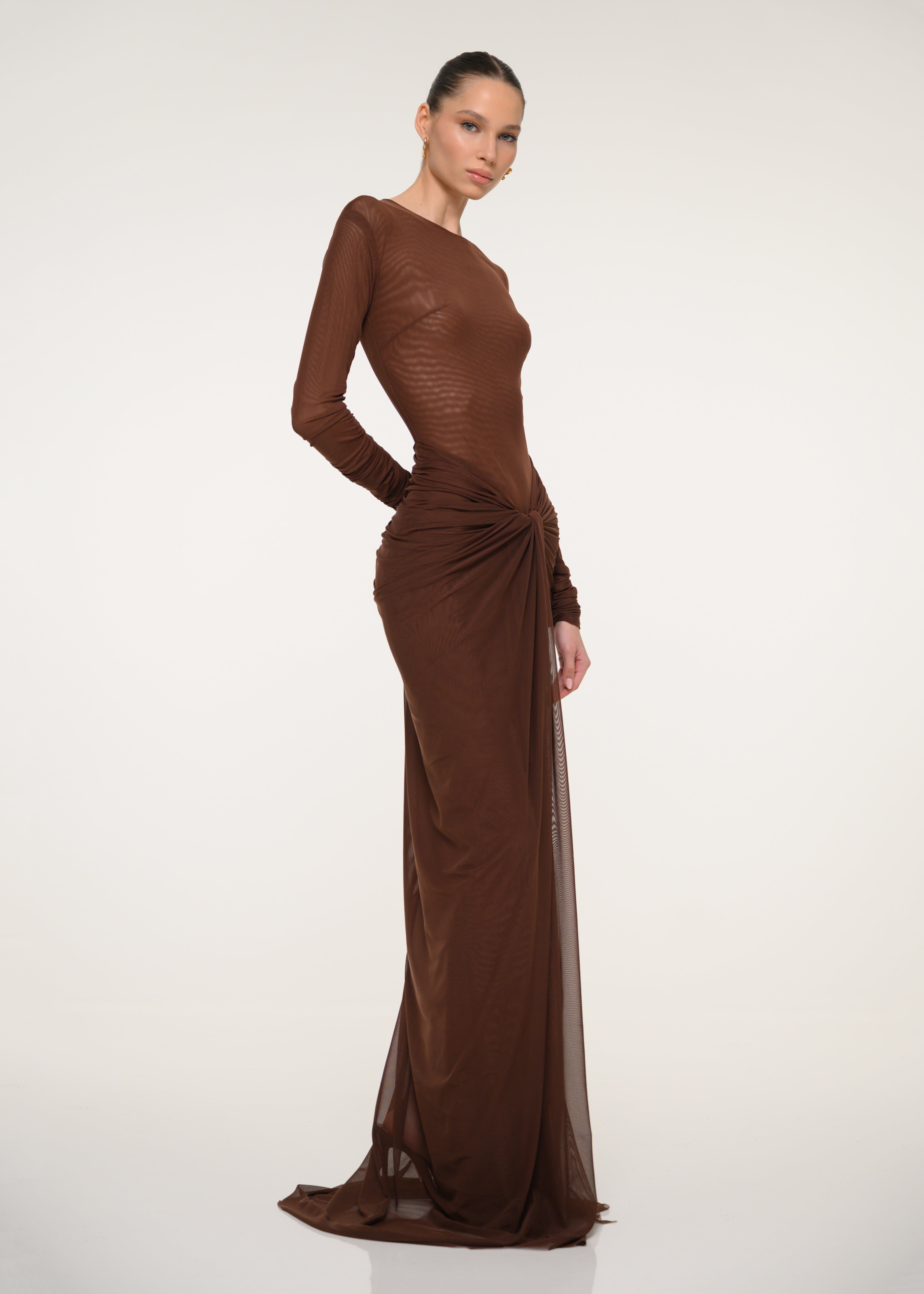 Brown Long-Sleeve Dress