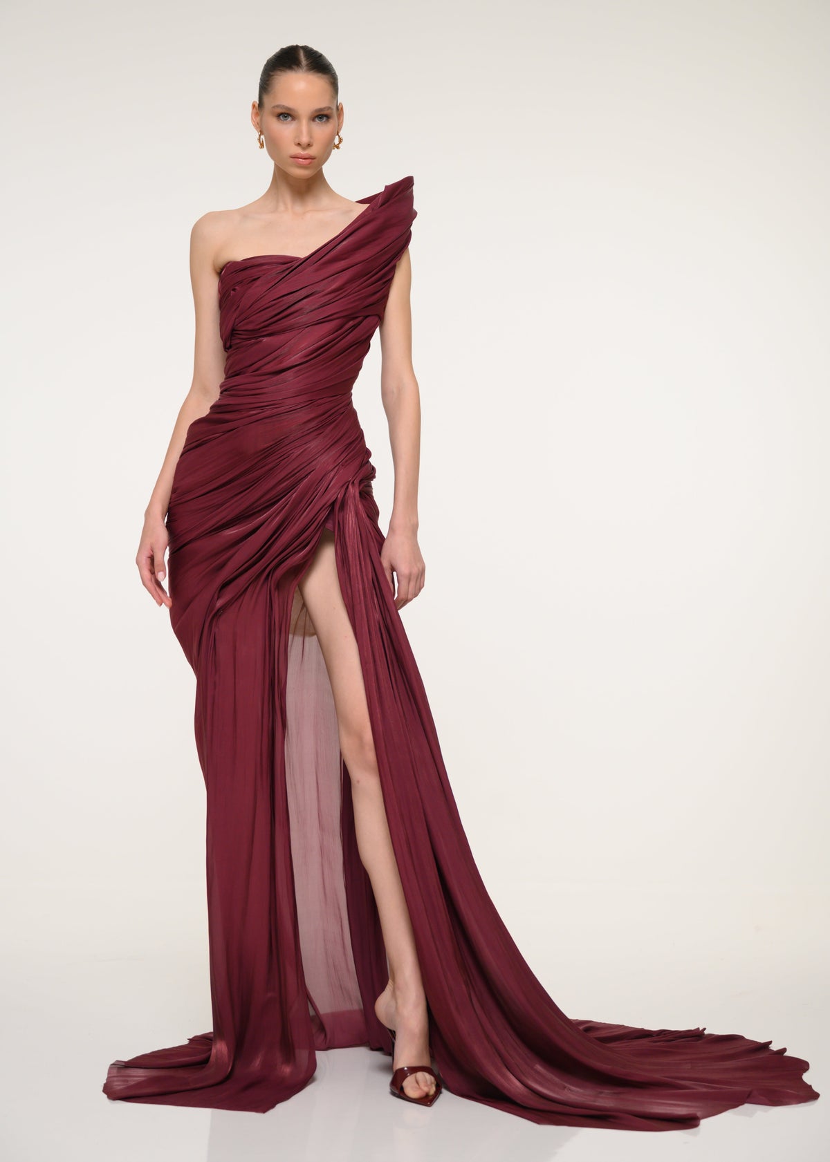 Burgundy One-Shoulder Dress