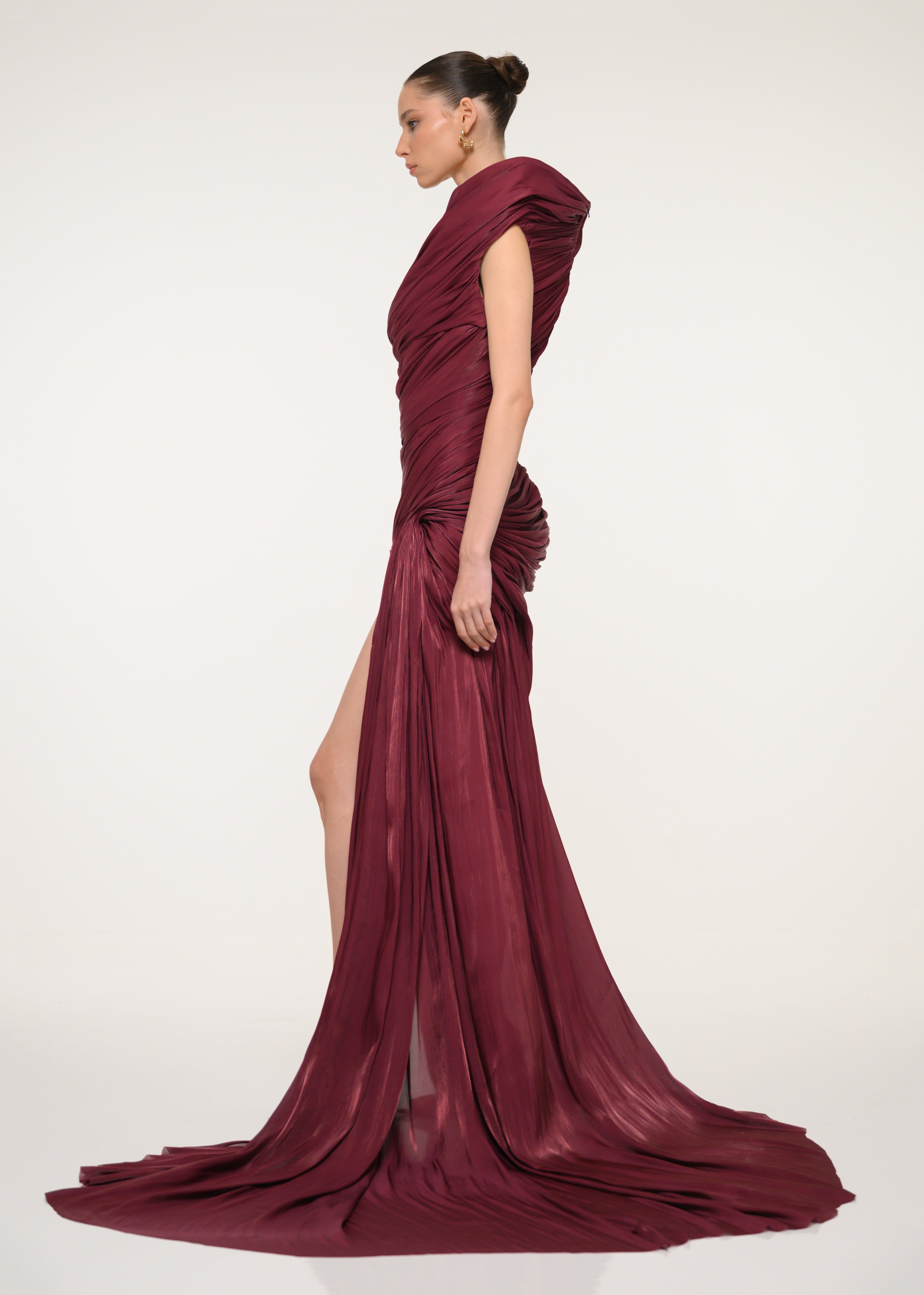 Burgundy One-Shoulder Dress