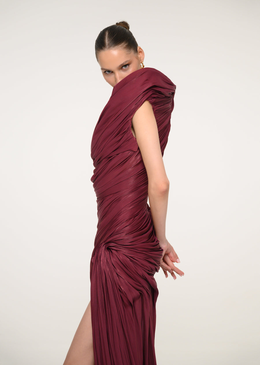 Burgundy One-Shoulder Dress