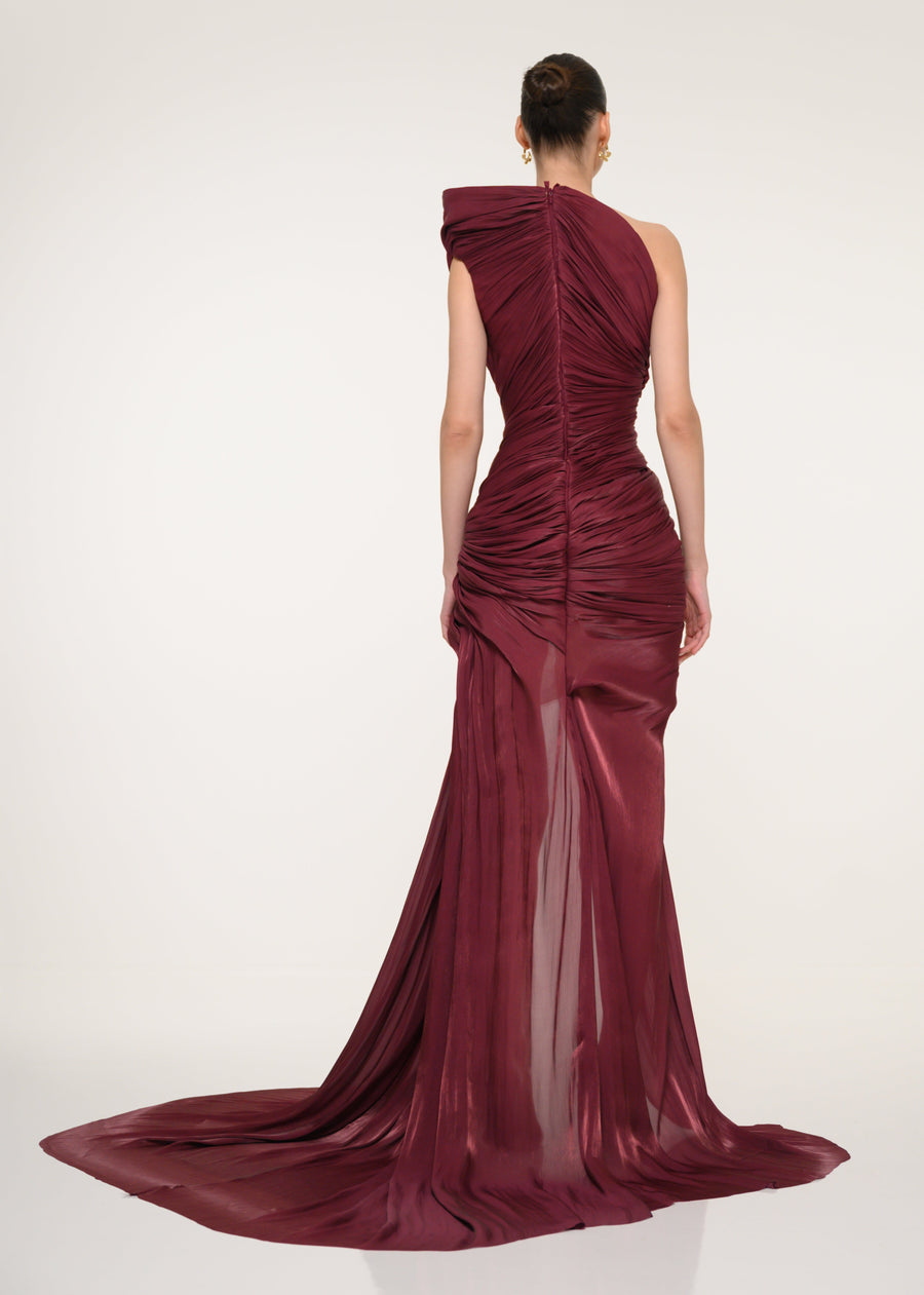 Burgundy One-Shoulder Dress
