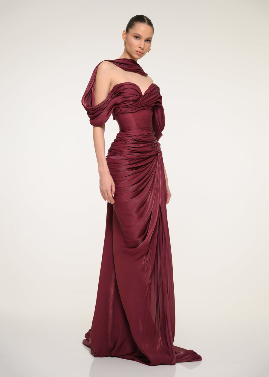 Burgundy Dress with Open Back