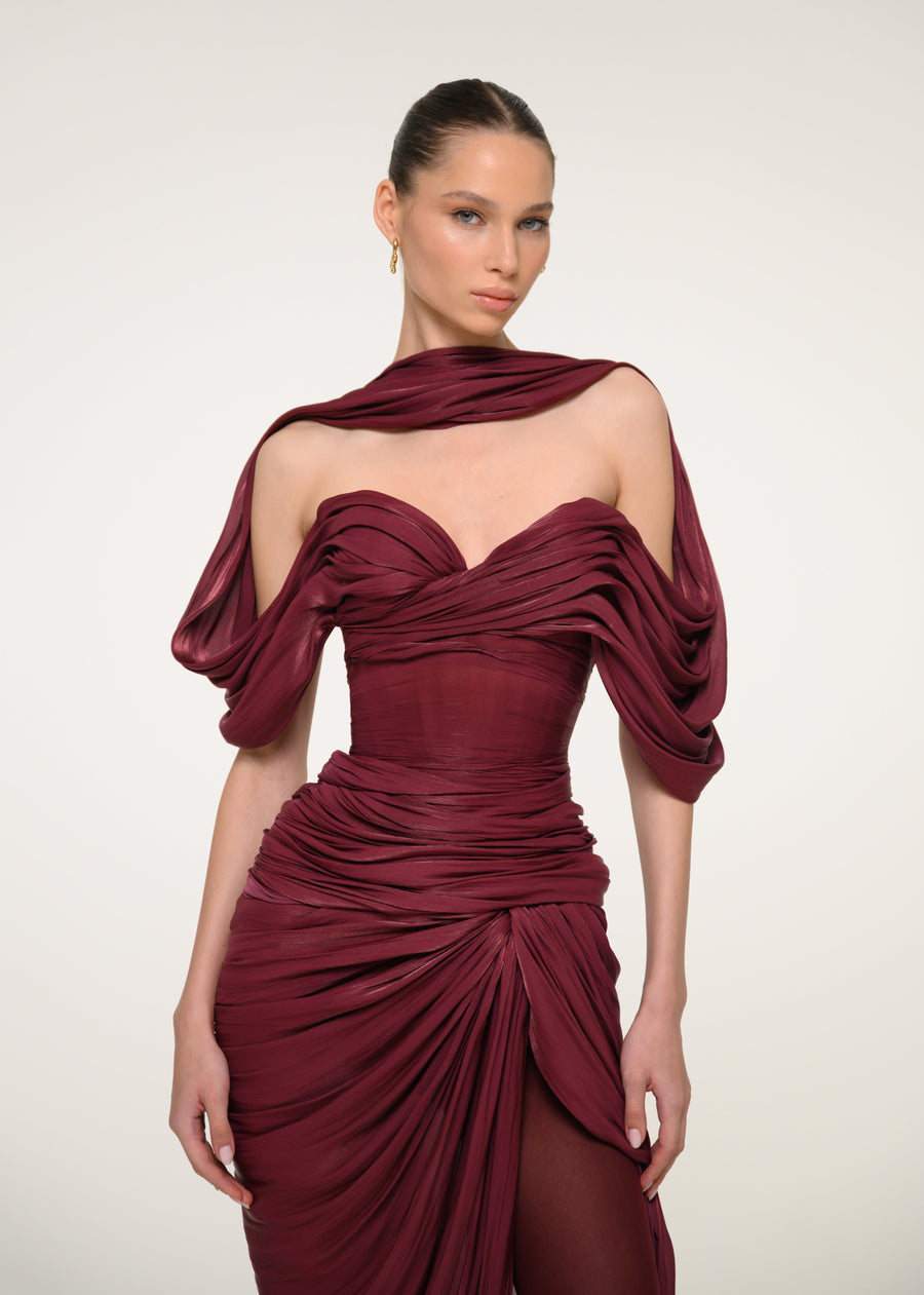 Burgundy Dress with Open Back