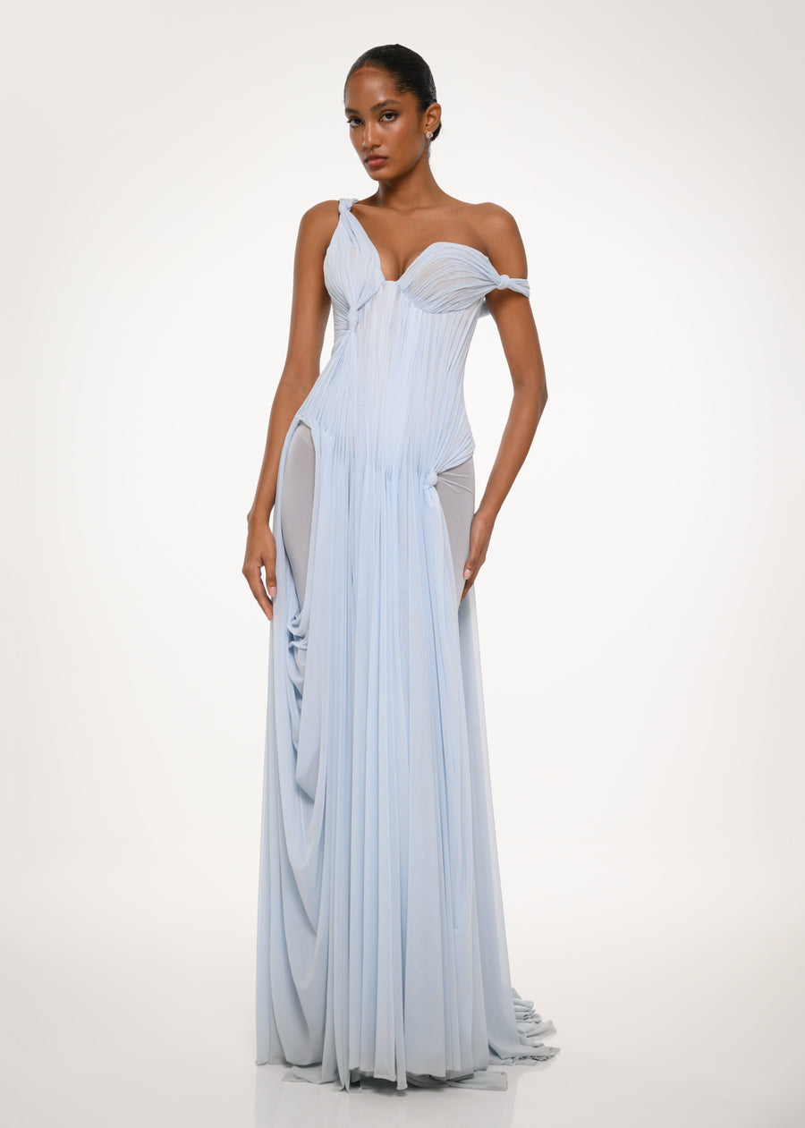 Ice Blue Draped Corset Gown