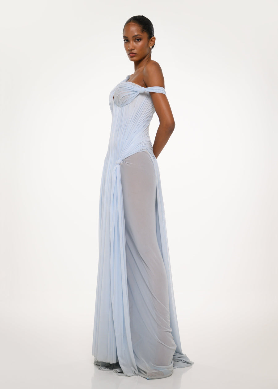 Ice Blue Draped Corset Gown