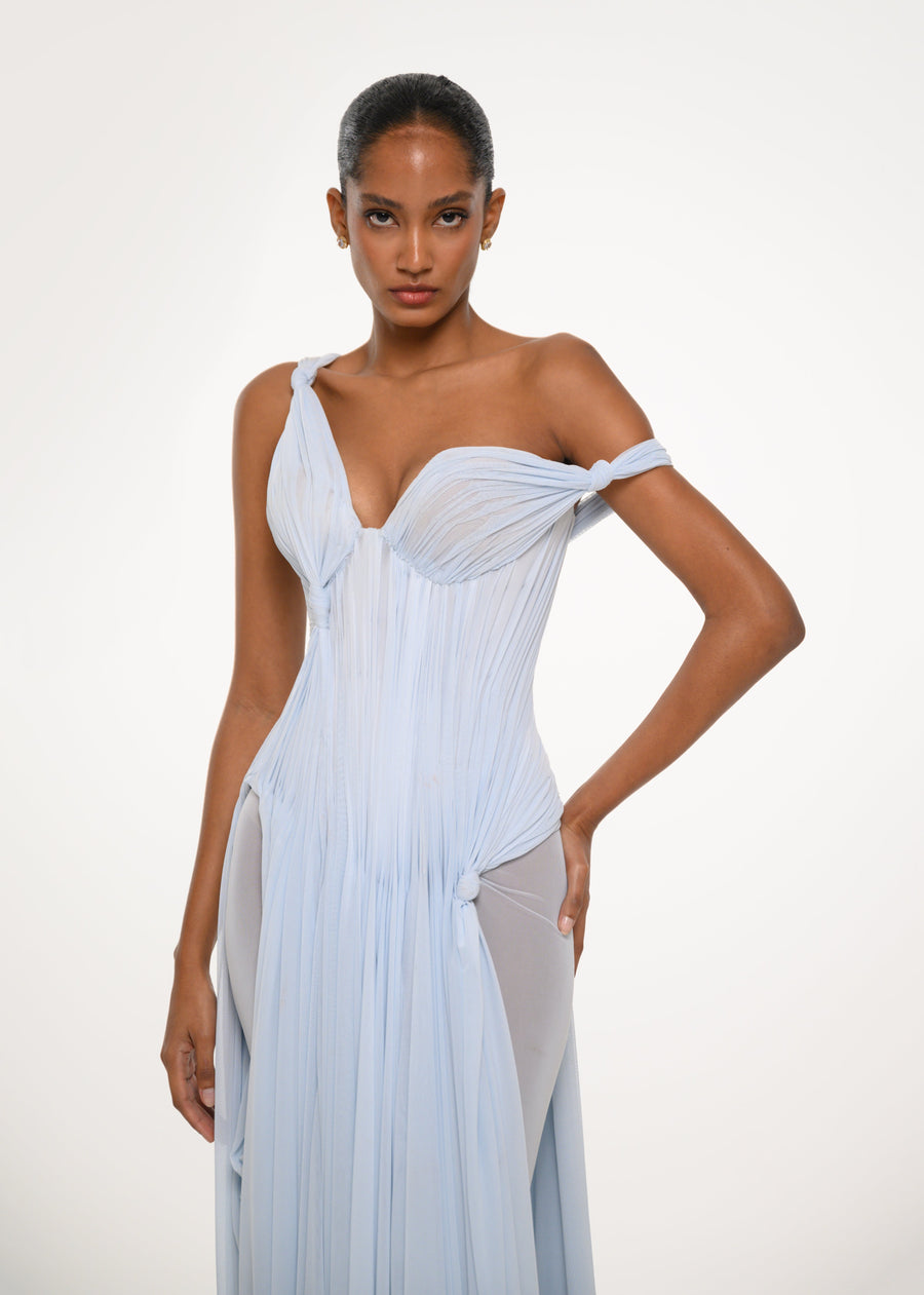 Ice Blue Draped Corset Gown