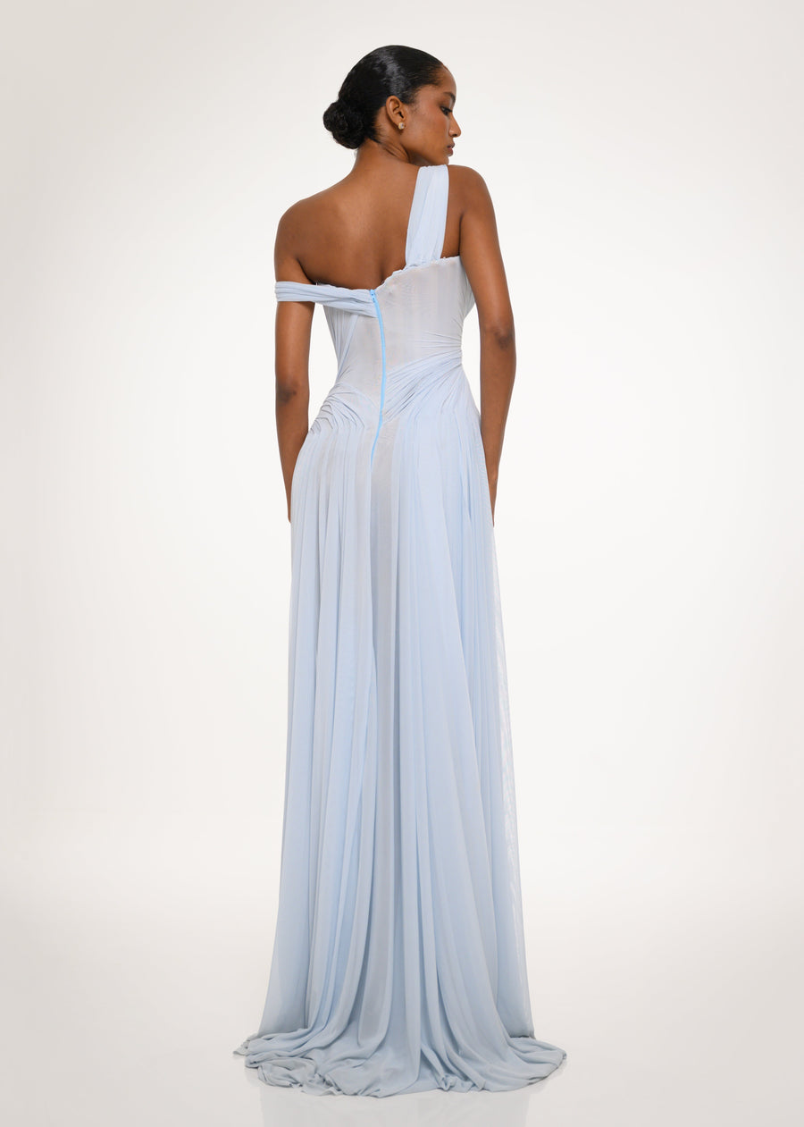 Ice Blue Draped Corset Gown