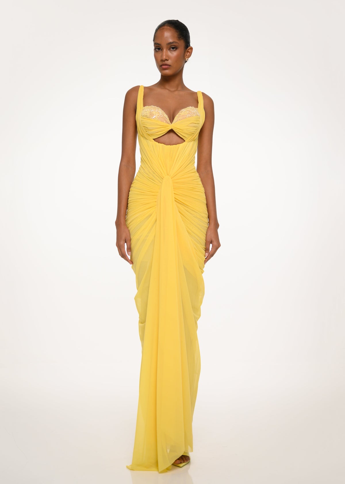 Yellow Draped Cutout Dress
