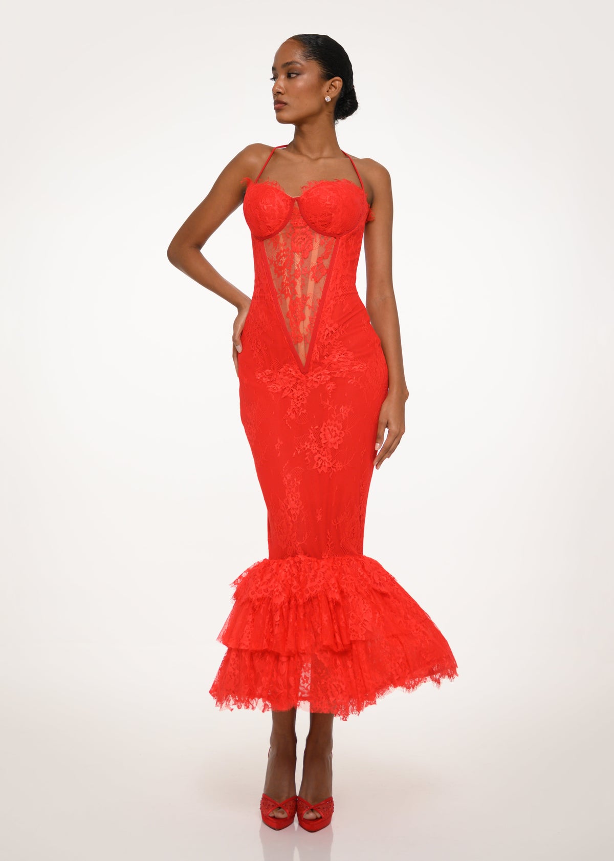 Red Lace Corset Mermaid Dress