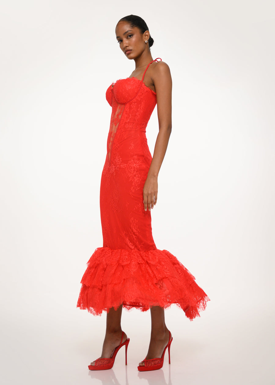 Red Lace Corset Mermaid Dress