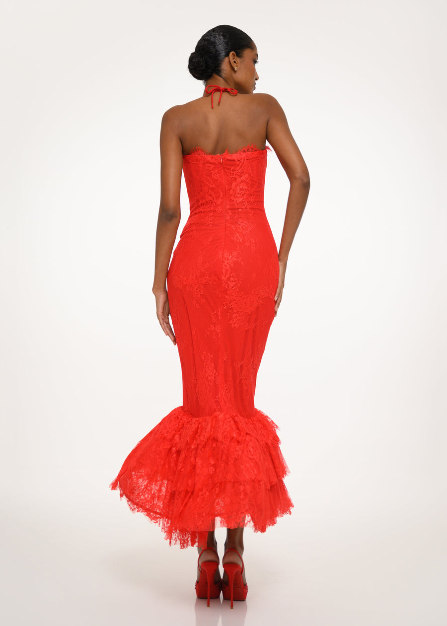 Red Lace Corset Mermaid Dress