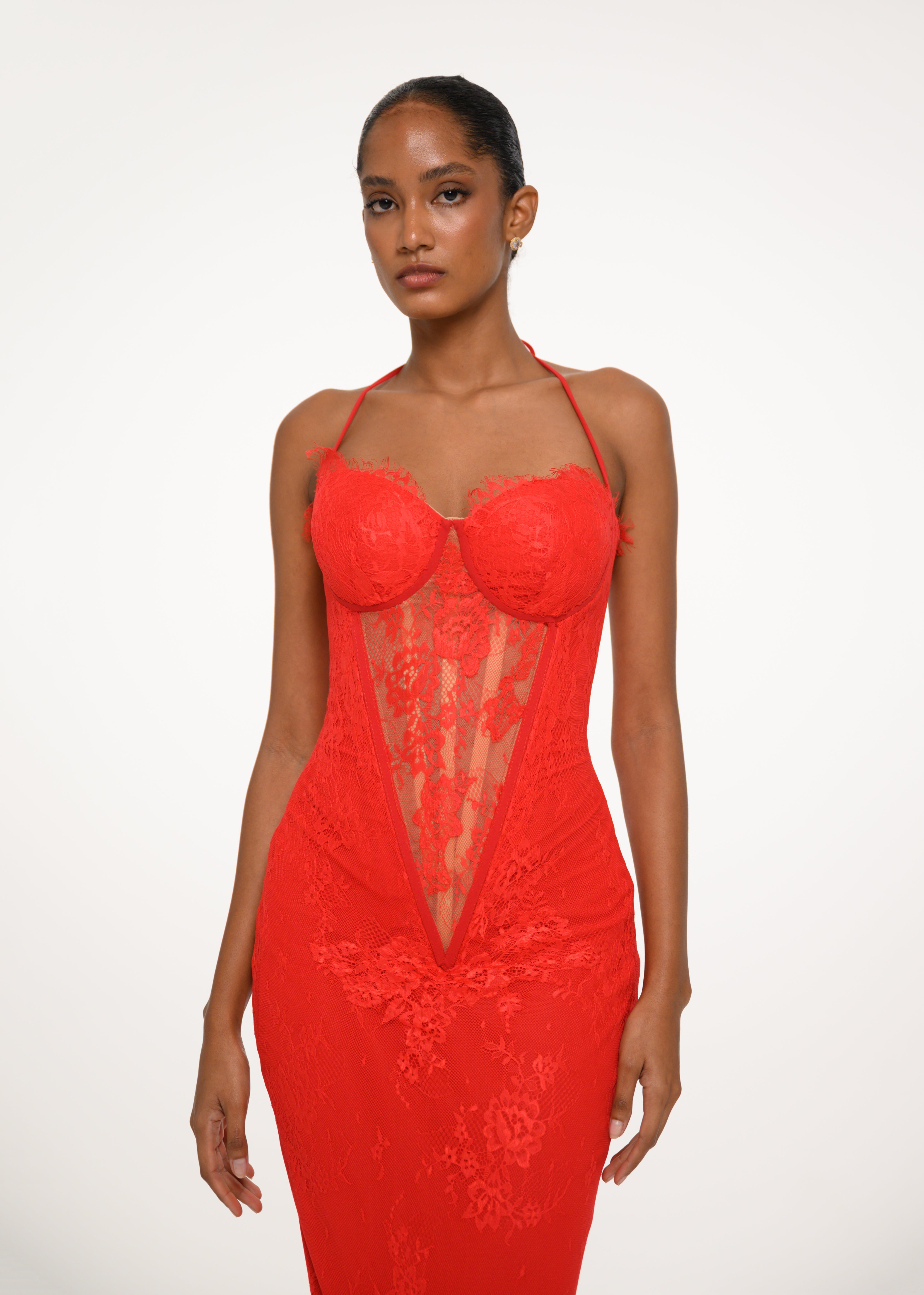 Red Lace Corset Mermaid Dress
