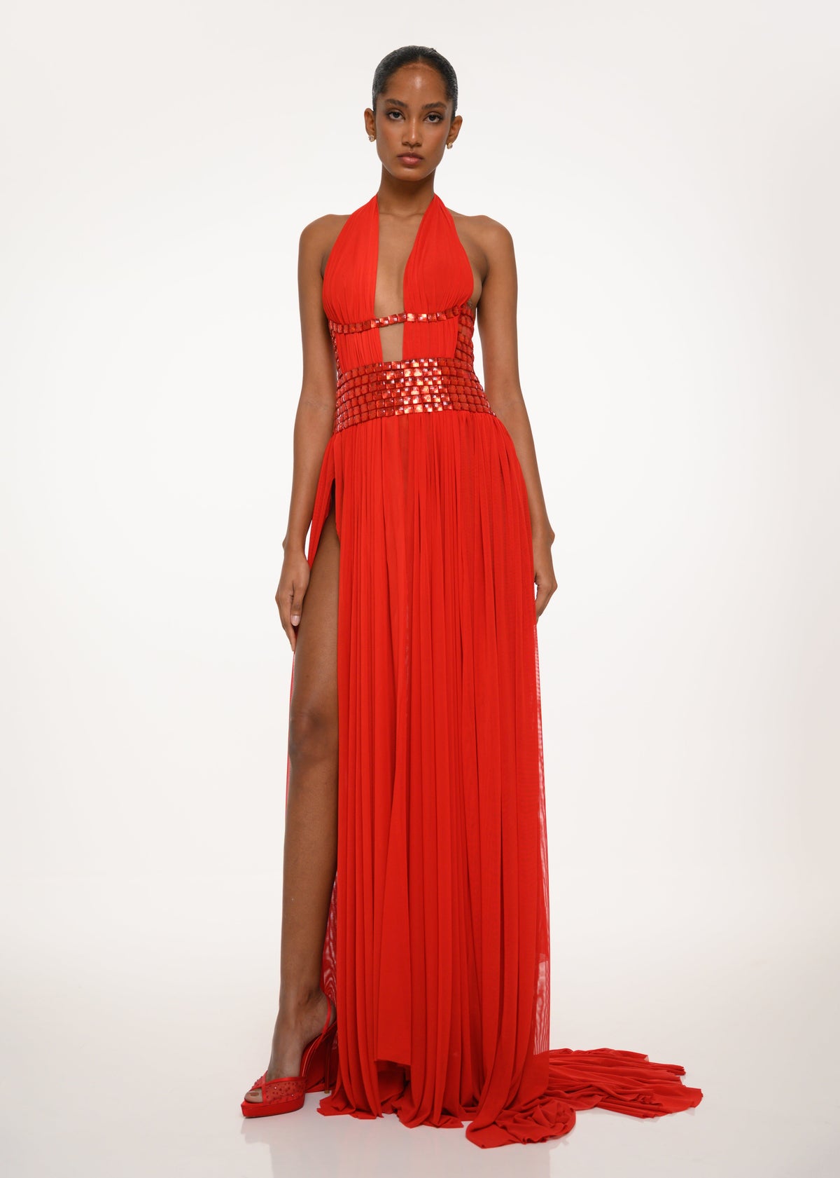 Red Mirror Halter Dress