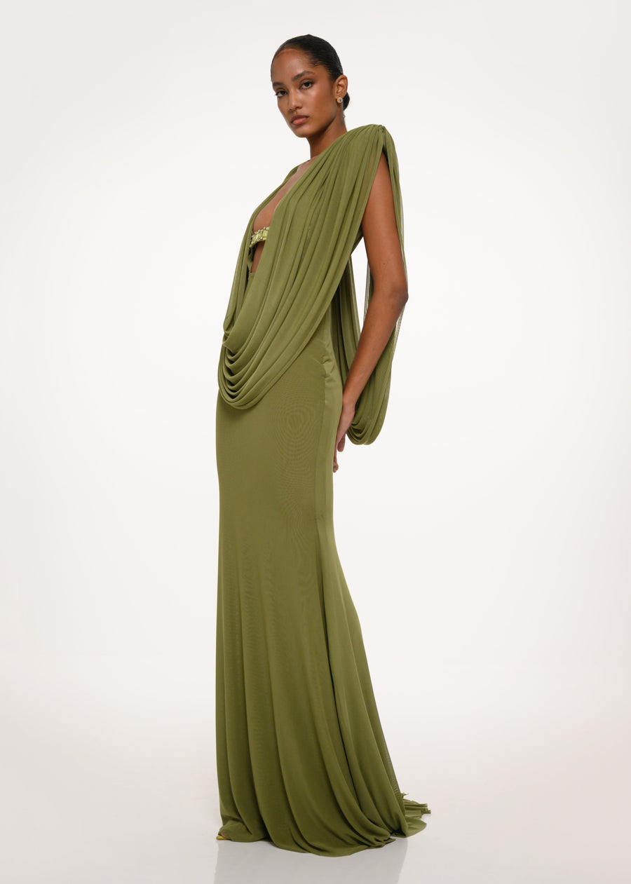 Olive Drape Gown