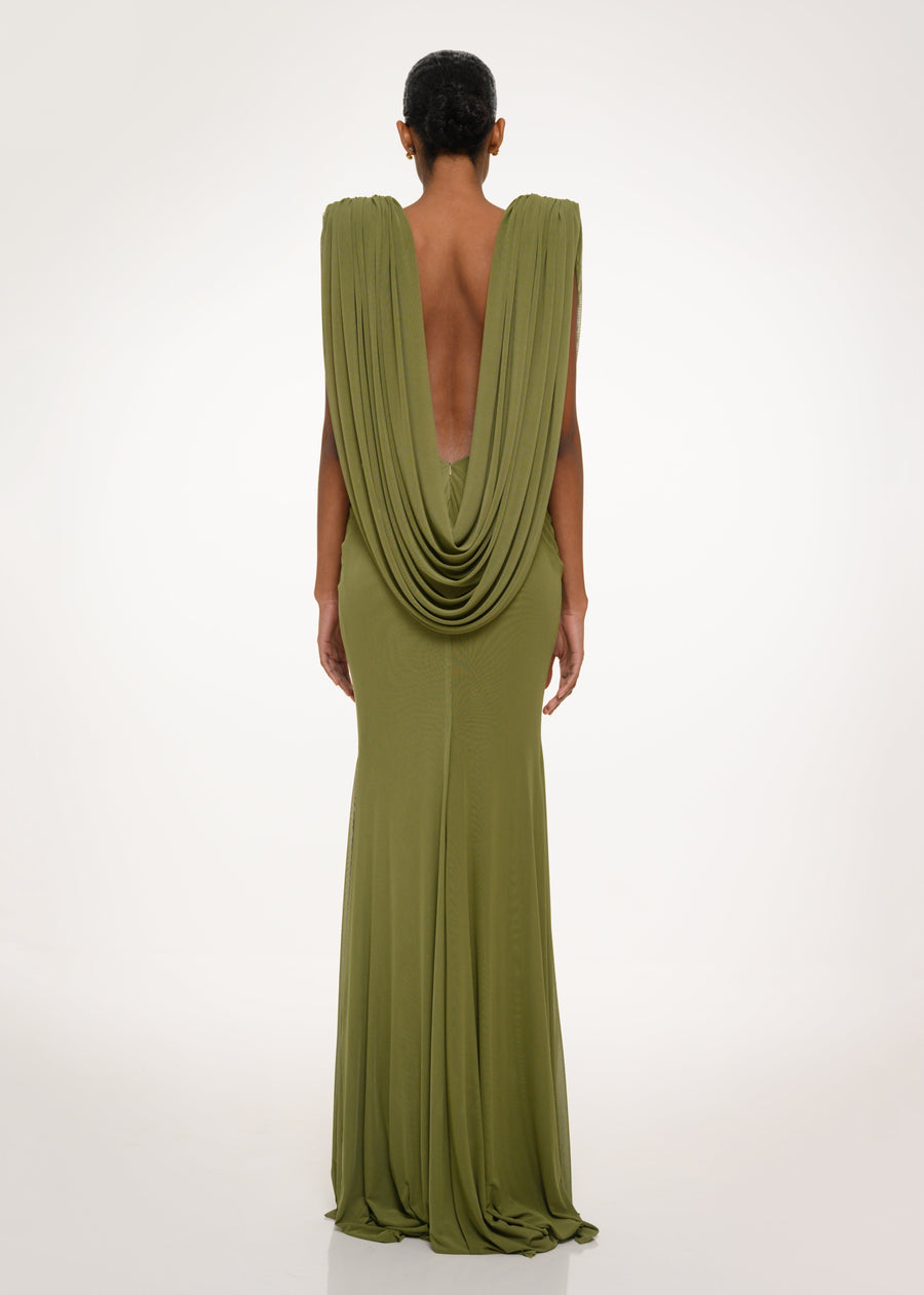 Olive Drape Gown